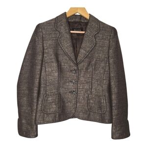 Escada Womens Brown Boucle Tweed Virgin Wool Blend Blazer Size 38